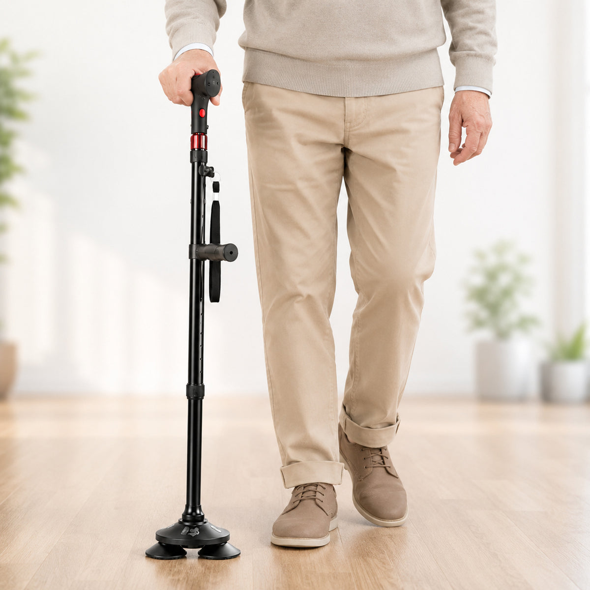 Foldable Aluminum Quad Cane With Pivoting Base Cushioned T-Handle And Integrated LED Light - Image 3