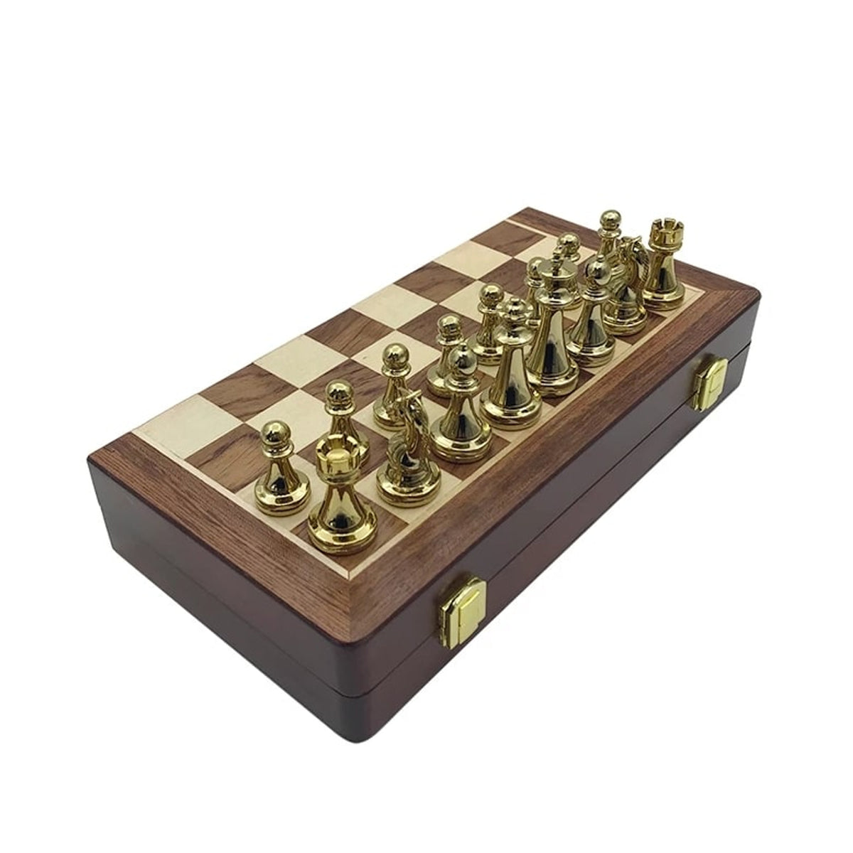 Folding Chess Board Set With Wooden Board And Zinc Alloy Pieces - Image 6