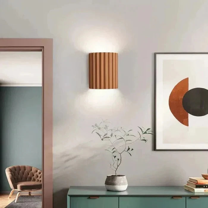 Nordic Resin Wall Sconce with Ribbed Shade