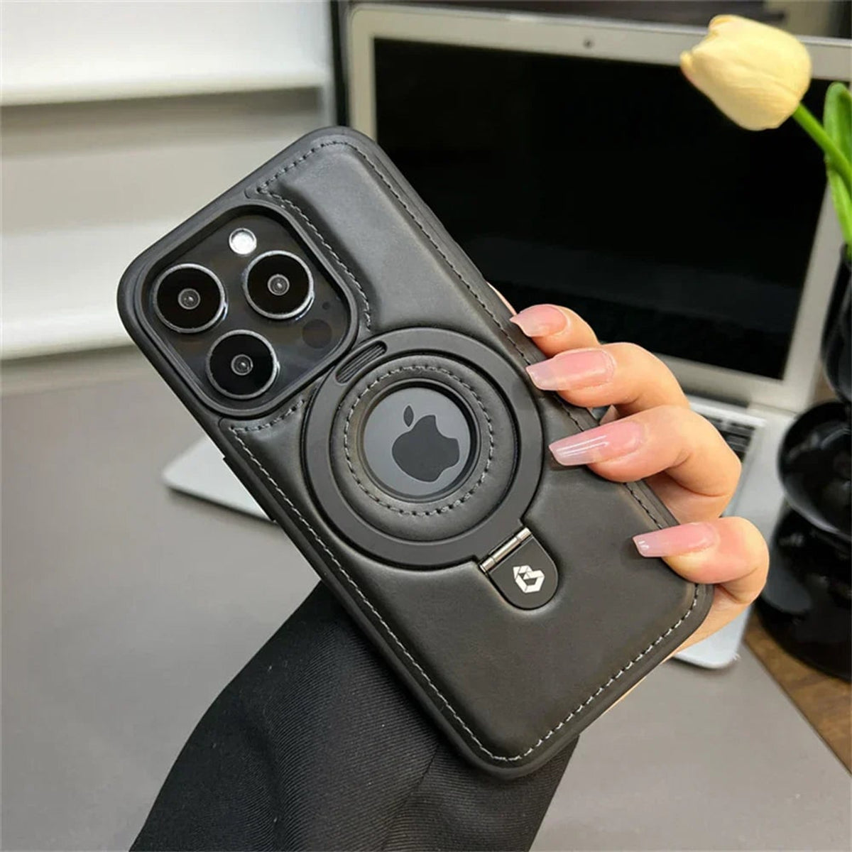Leather Magsafe Case With Fold-Out Ring Stand - Image 2