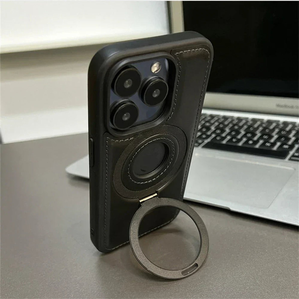Leather Magsafe Case With Fold-Out Ring Stand - Image 3