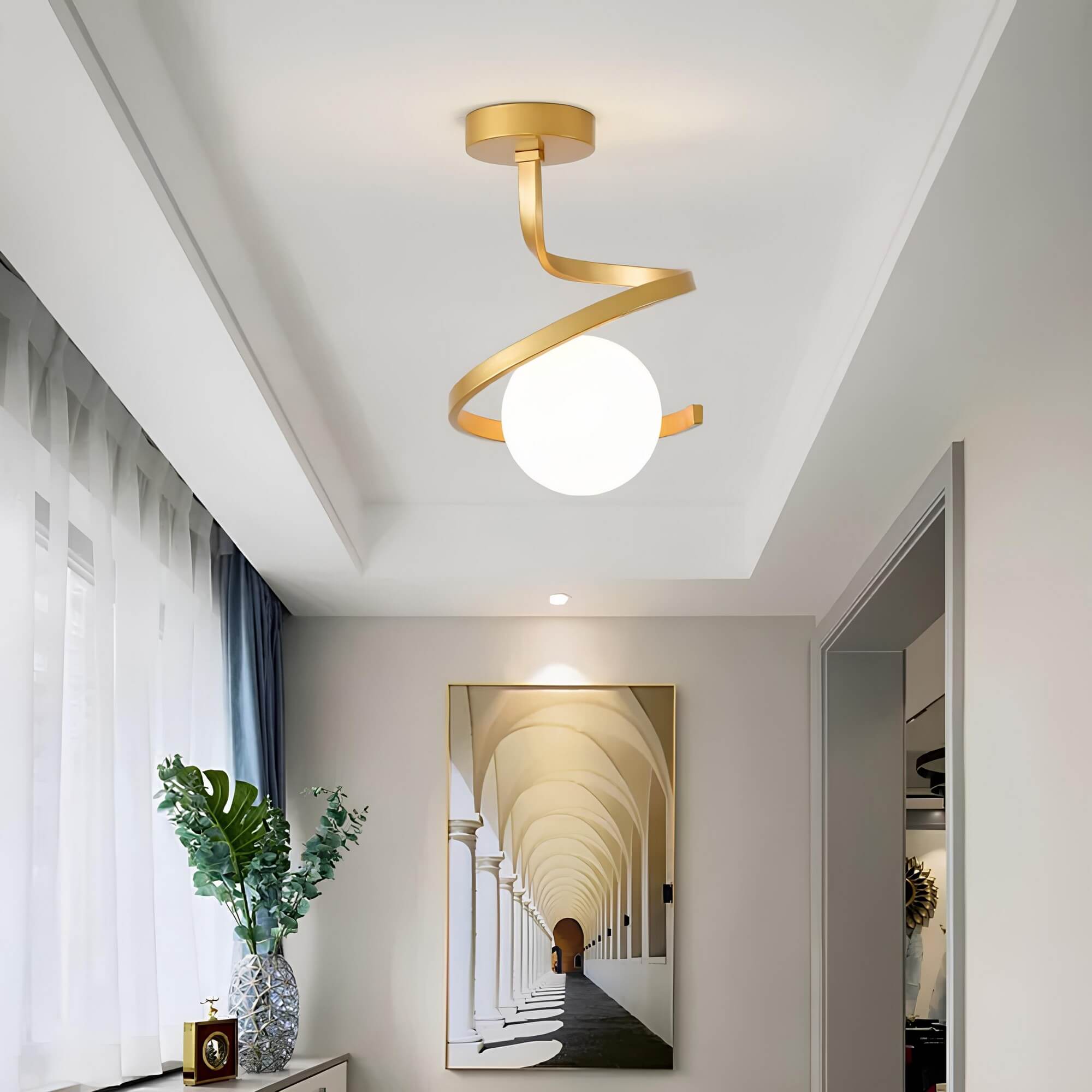 Modern Spiral Ceiling Light with Glass Globe
