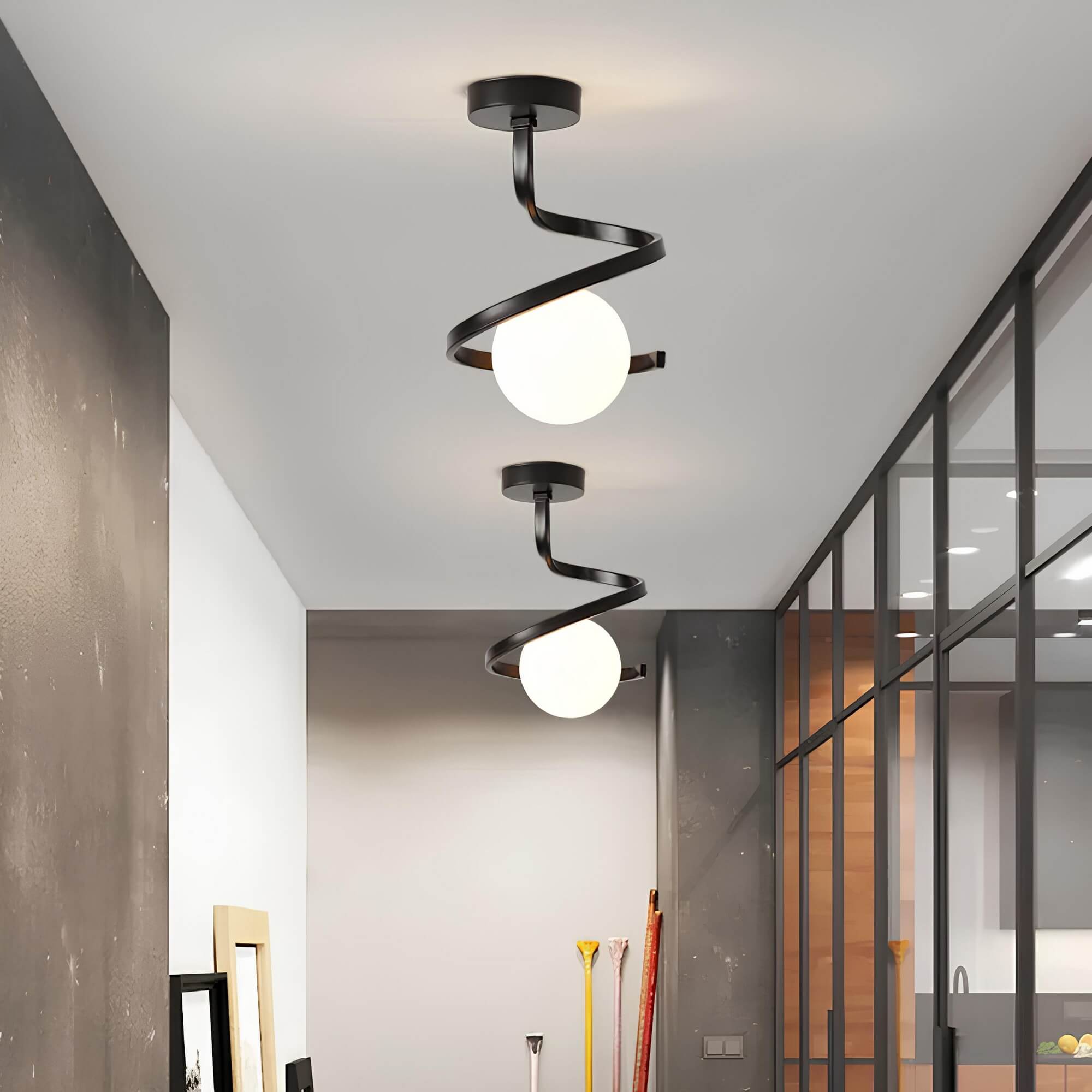 Modern Spiral Ceiling Light with Glass Globe