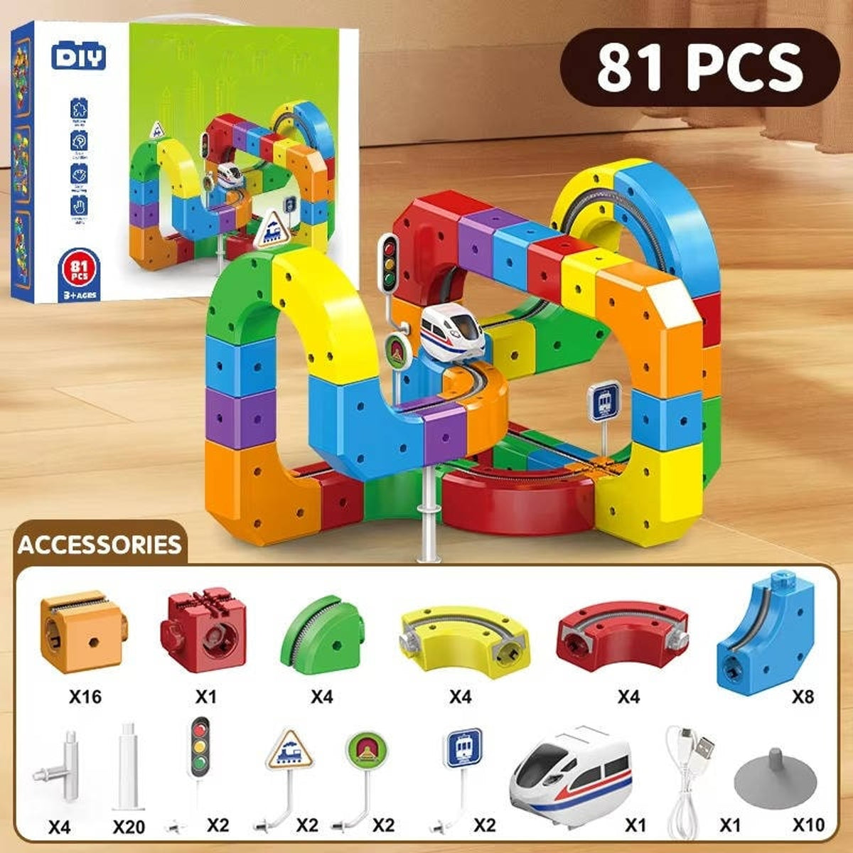 Magnetic Train Track Toy With 3D Snap-Together Cubes Curves And Rechargeable Engine - Image 6