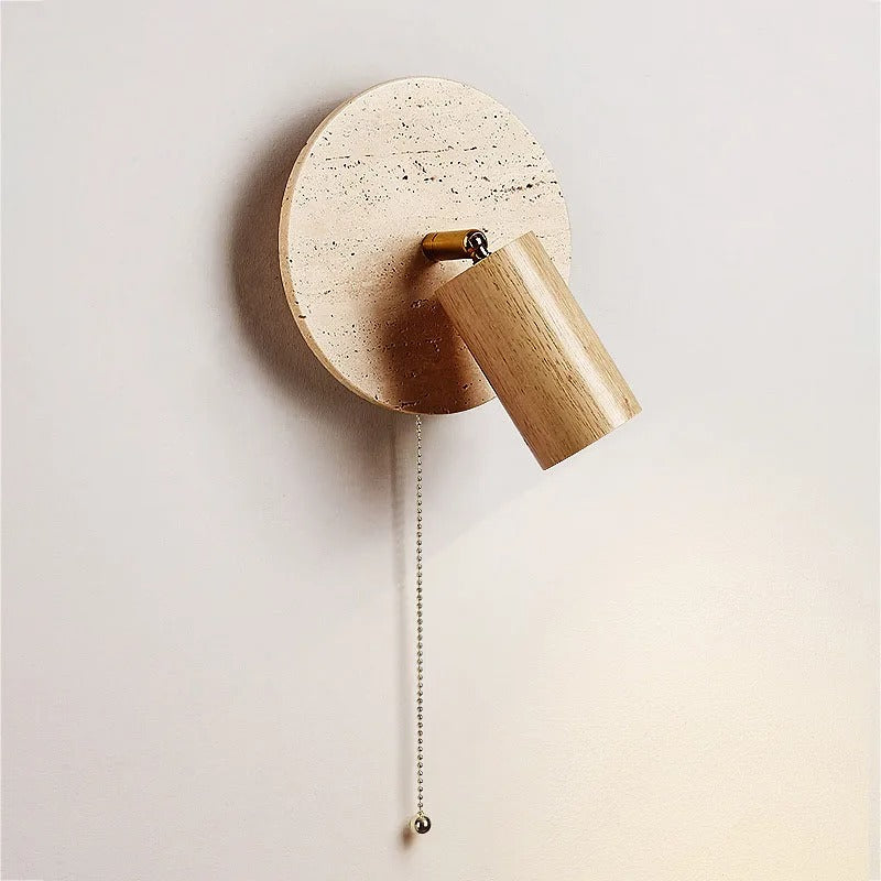Travertine Wood Wall Sconce with Pull Chain