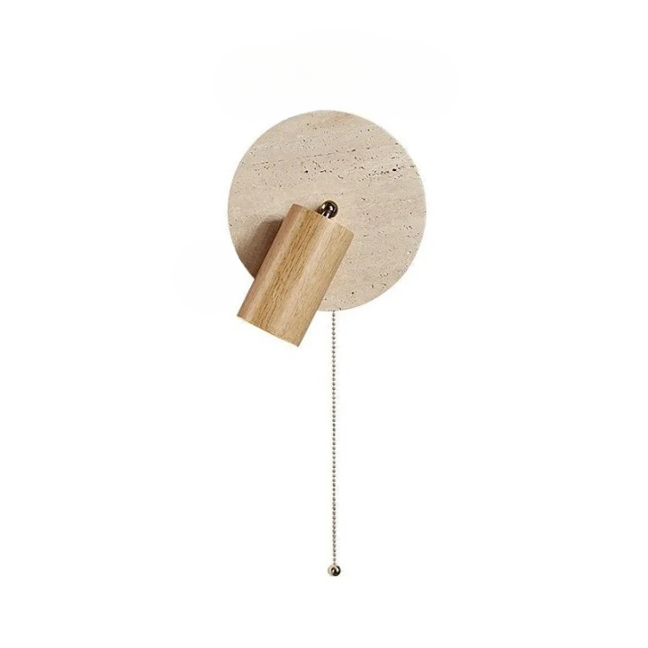 Travertine Wood Wall Sconce with Pull Chain