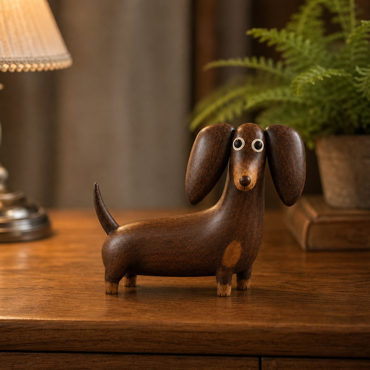 Matte Carved Dachshund Figurine Resin Tabletop Sculpture - Image 1