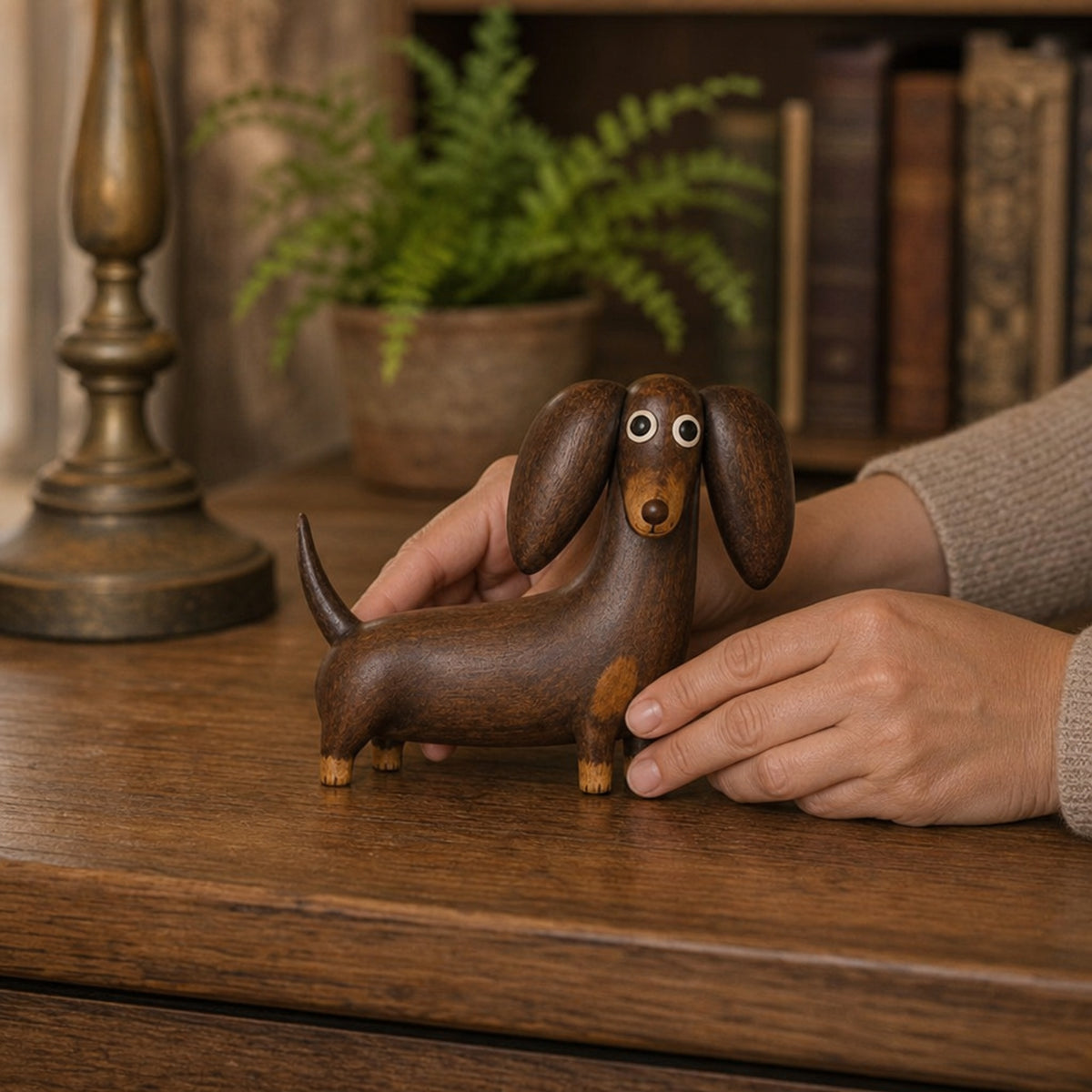 Matte Carved Dachshund Figurine Resin Tabletop Sculpture - Image 2