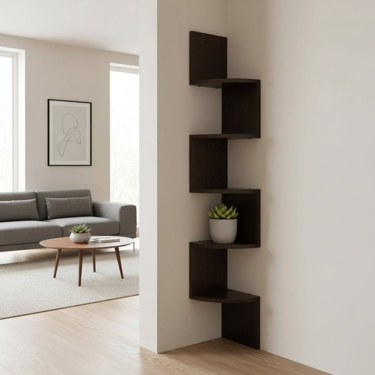 Modern Multi-Tiered Corner Wall Shelf With Lacquered Mdf Panels - Image 1