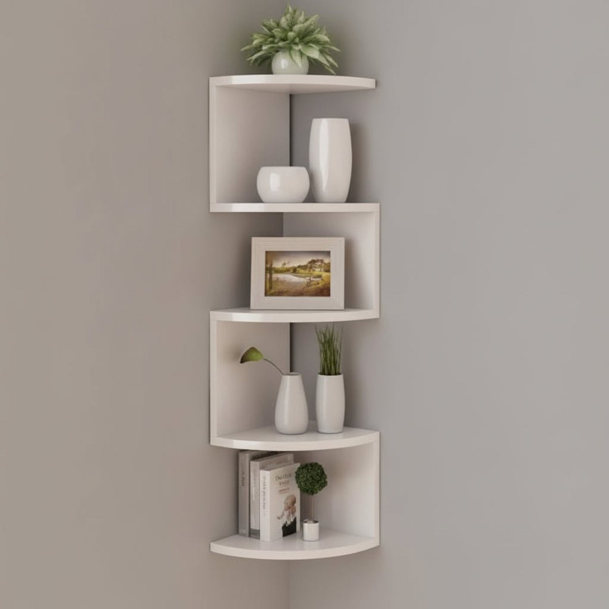 Modern Multi-Tiered Corner Wall Shelf With Lacquered Mdf Panels - Image 6