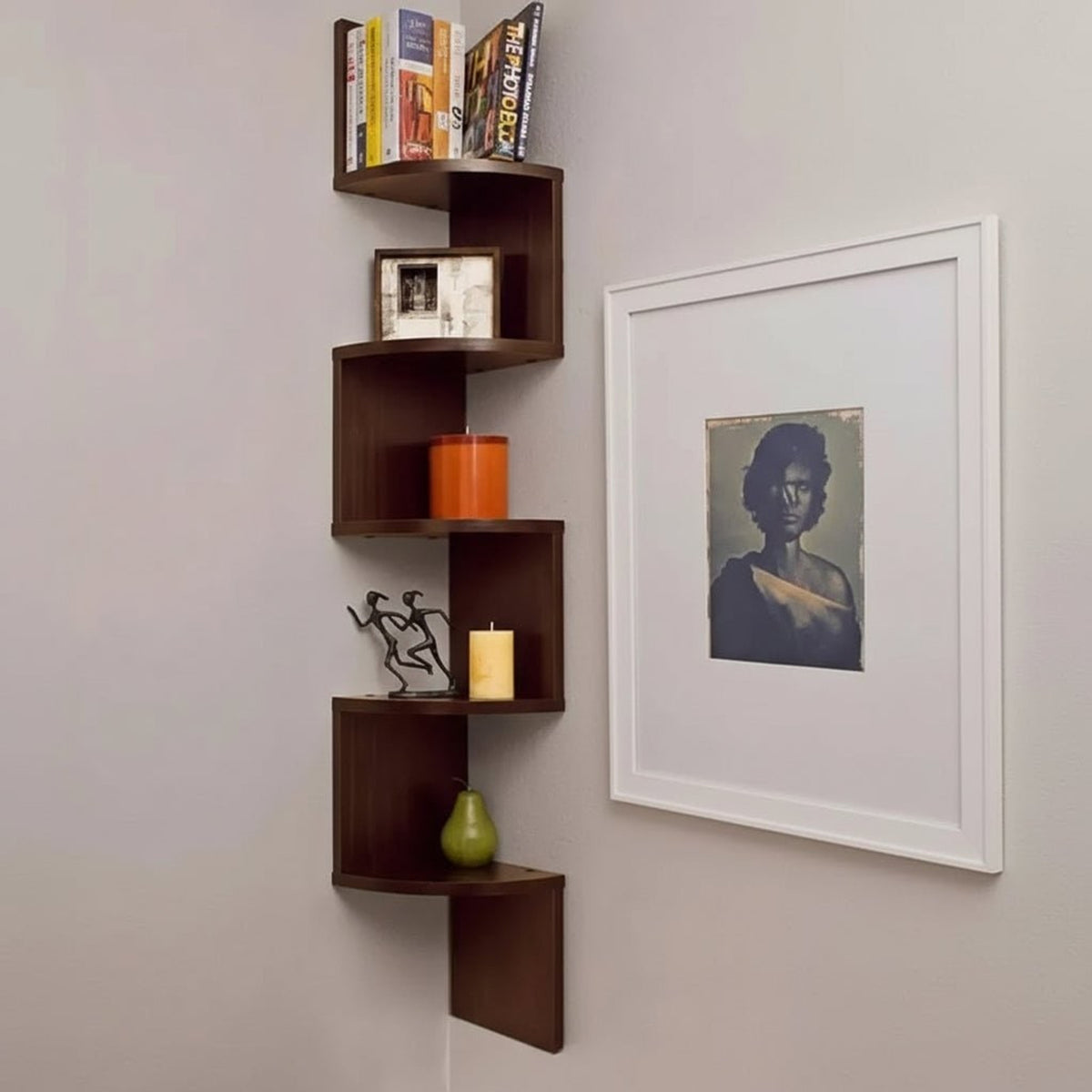 Modern Multi-Tiered Corner Wall Shelf With Lacquered Mdf Panels - Image 3