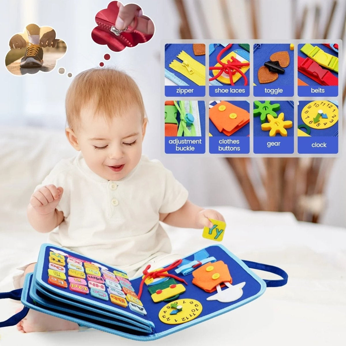Montessori Activity Board For Coordination & Motor Development With 15 Sensory Activities - Image 4