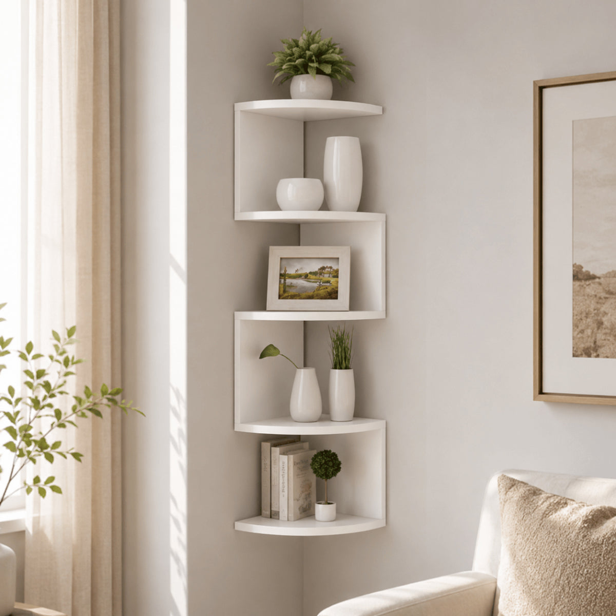 Multi-Tiered Corner Wall Shelf With Painted Mdf Wood - Image 1