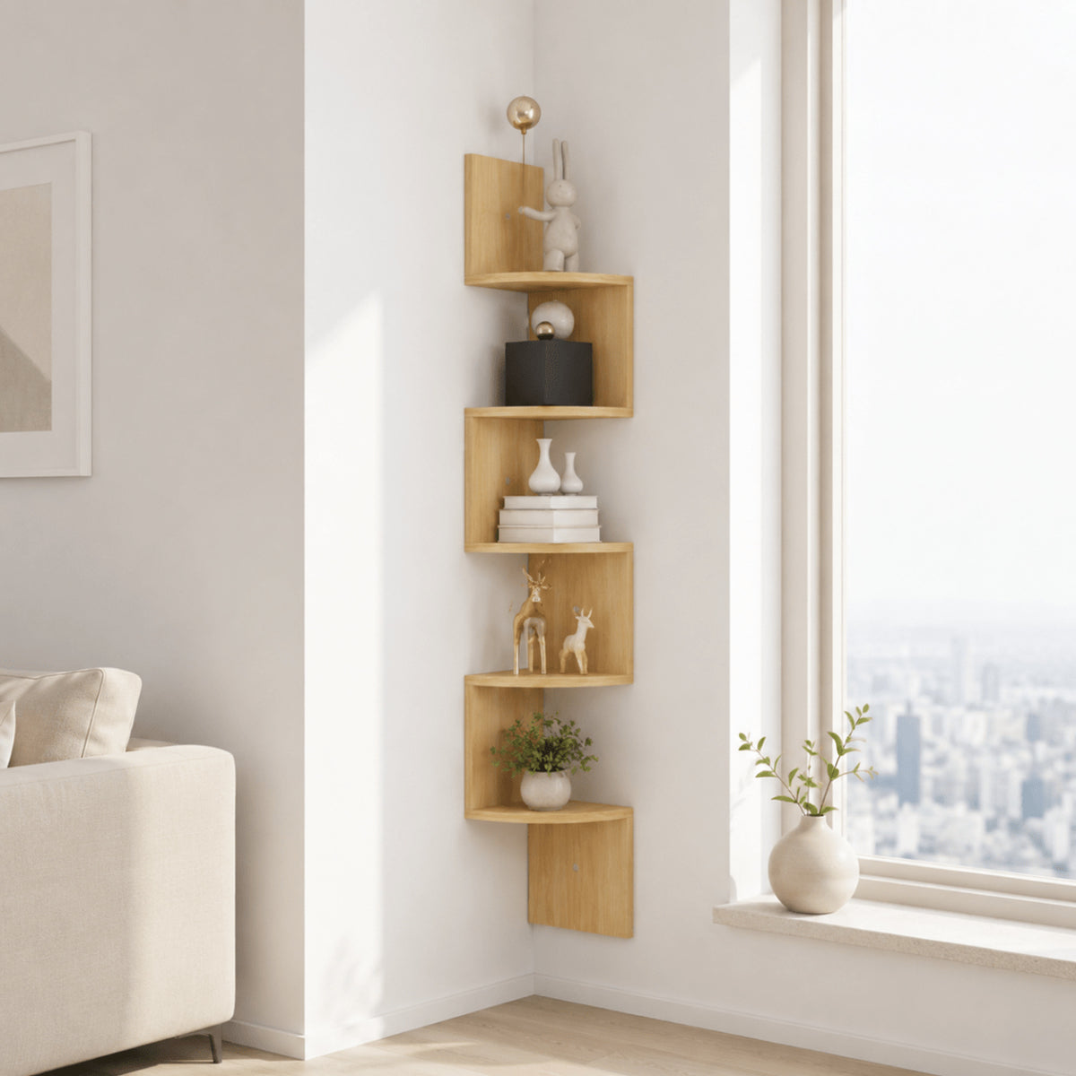 Multi-Tiered Corner Wall Shelf With Painted Mdf Wood - Image 2