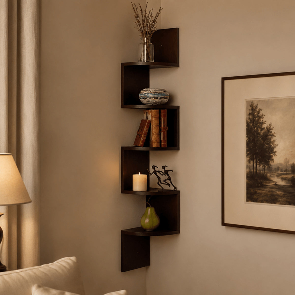 Multi-Tiered Corner Wall Shelf With Painted Mdf Wood - Image 3