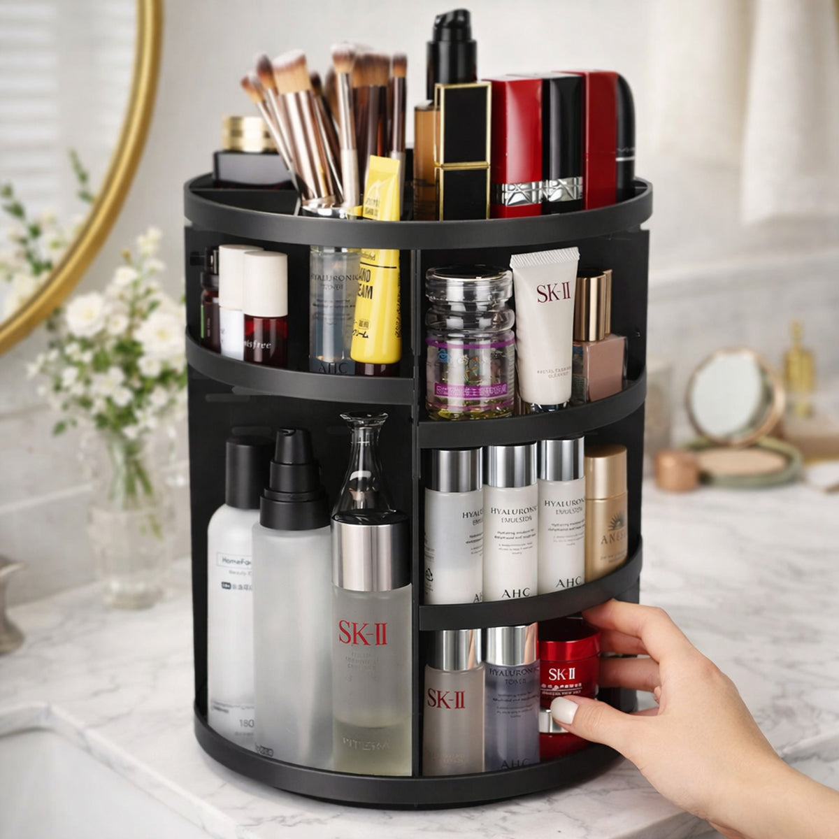Rotating Makeup Organizer With Adjustable Acrylic Shelves And 360 Degree Rotation - Image 3