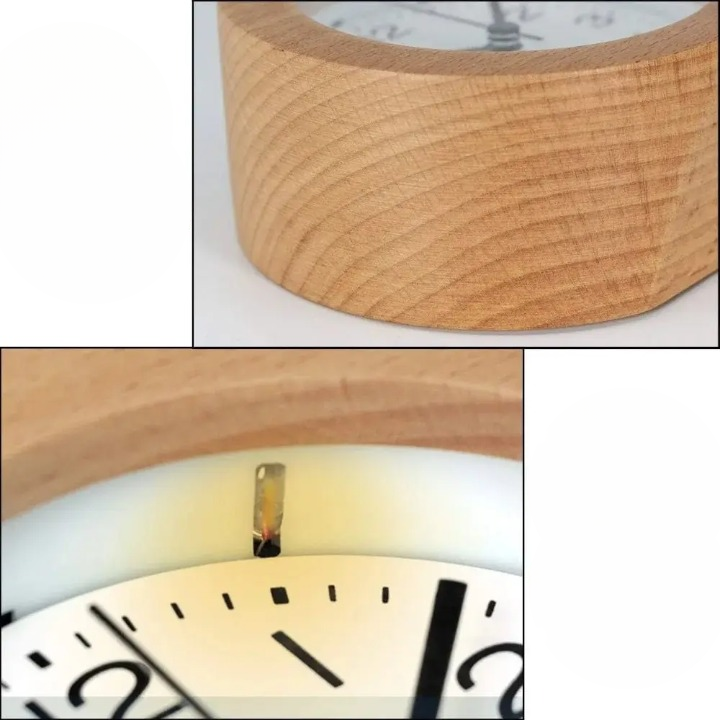Round Wooden Alarm Clock With Silent Analog Movement And LED Night Light - Image 7