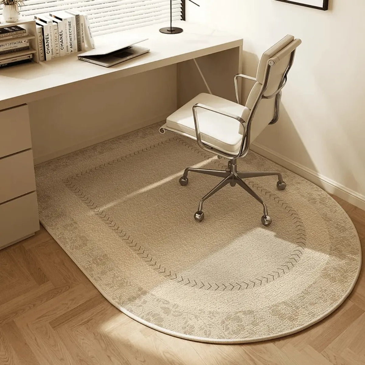 Semi-Circular Office Chair Mat With Non-Slip Polyester Fleece Surface - Image 3