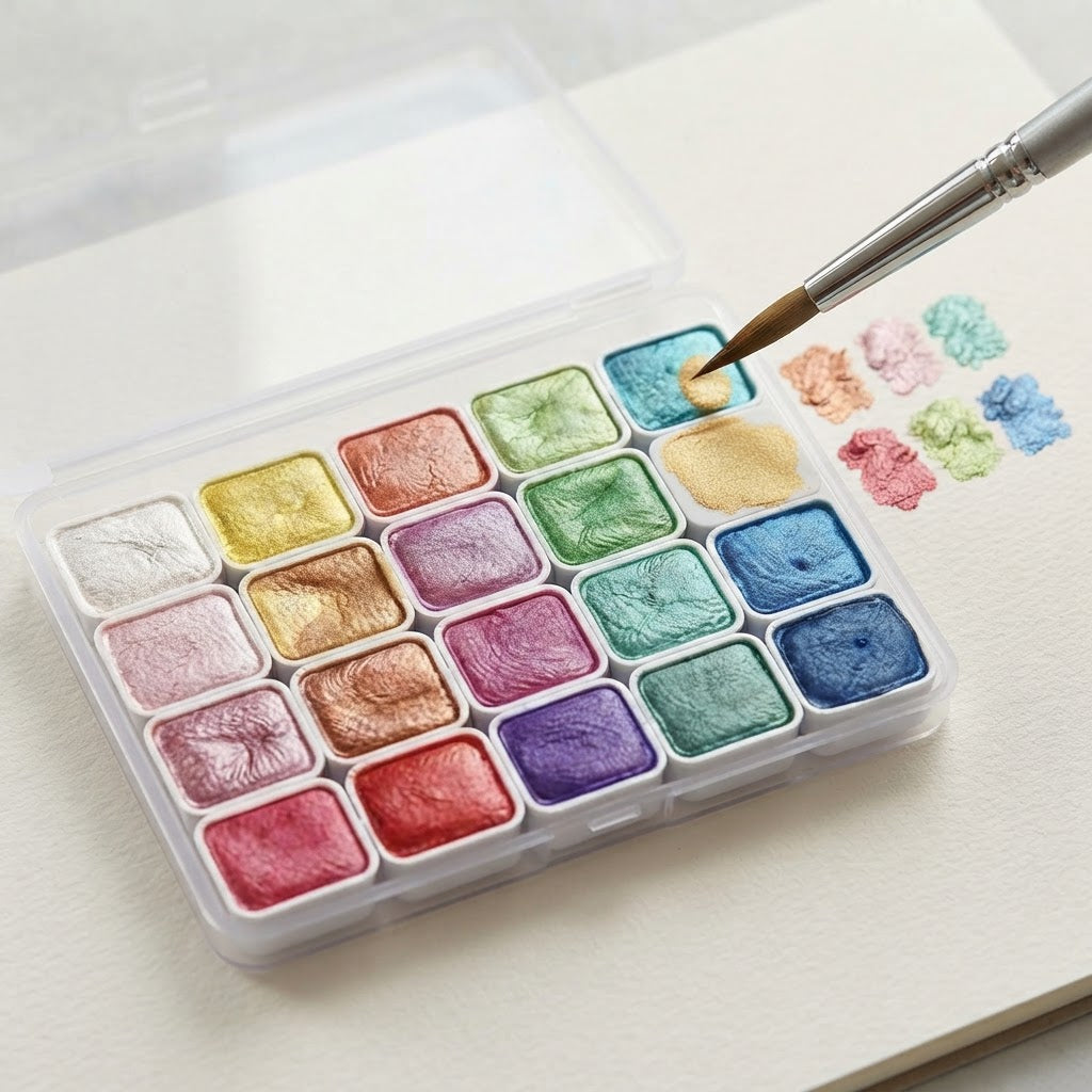 Shimmer Watercolor Paint Set 20 With Glitter Pigments For Vibrant Luminous Art - Image 7