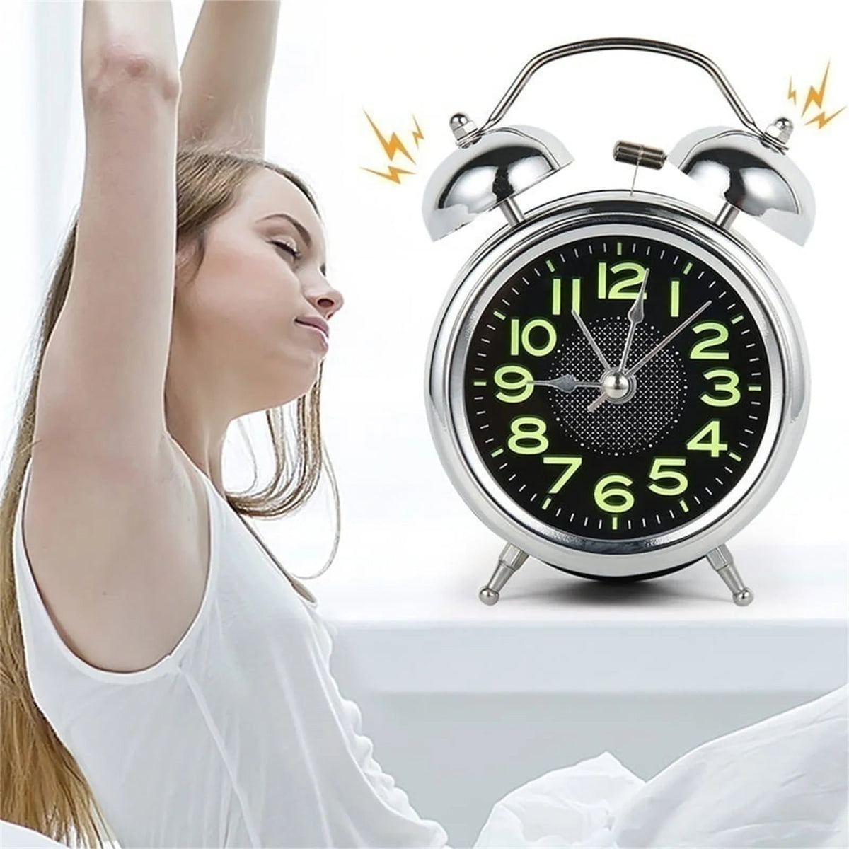 Twin Bell Alarm Clock With Luminous Dial And Silent Quartz Movement - Image 4
