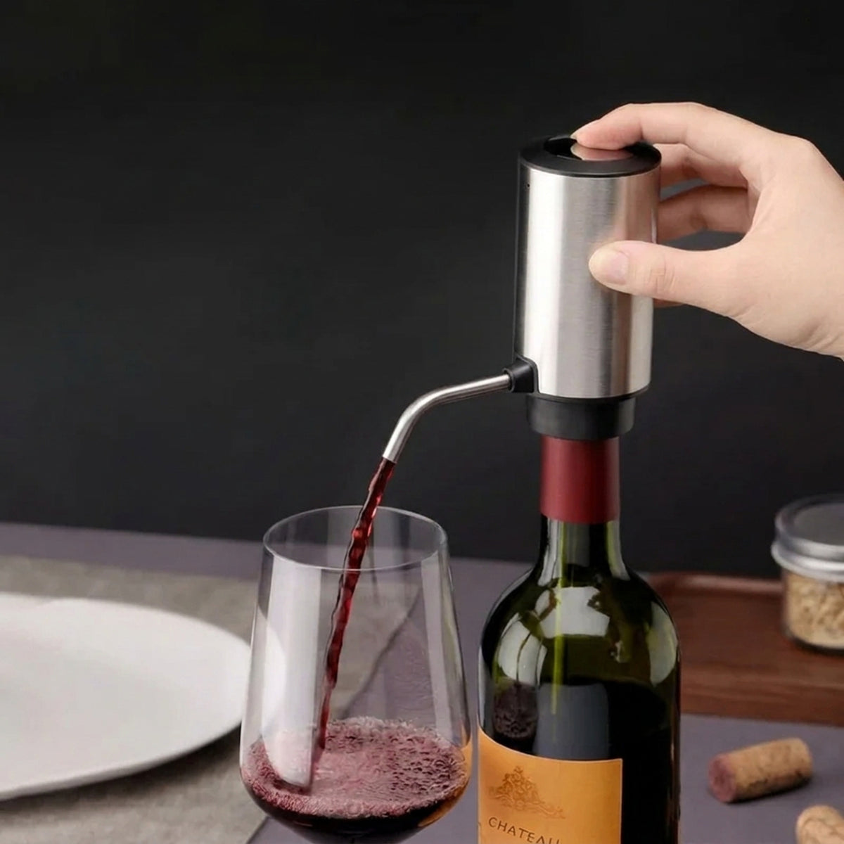 USB Rechargeable Stainless Steel Wine Aerator Pourer With Retractable Tube - Image 3