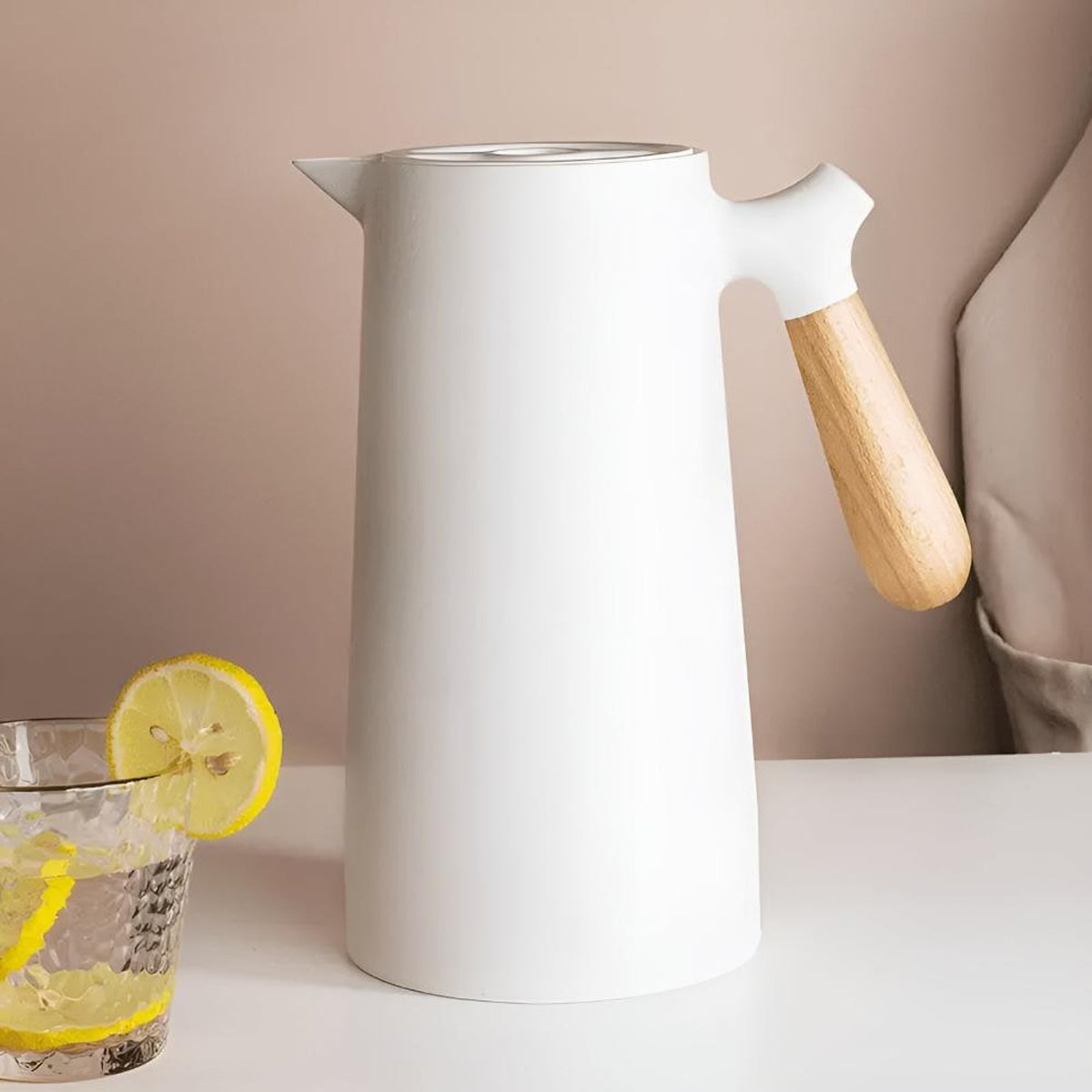 Virexen Insulated Carafe Stainless Steel Thermal Jug With Wooden Handle For Hot And Cold Drinks - Image 8