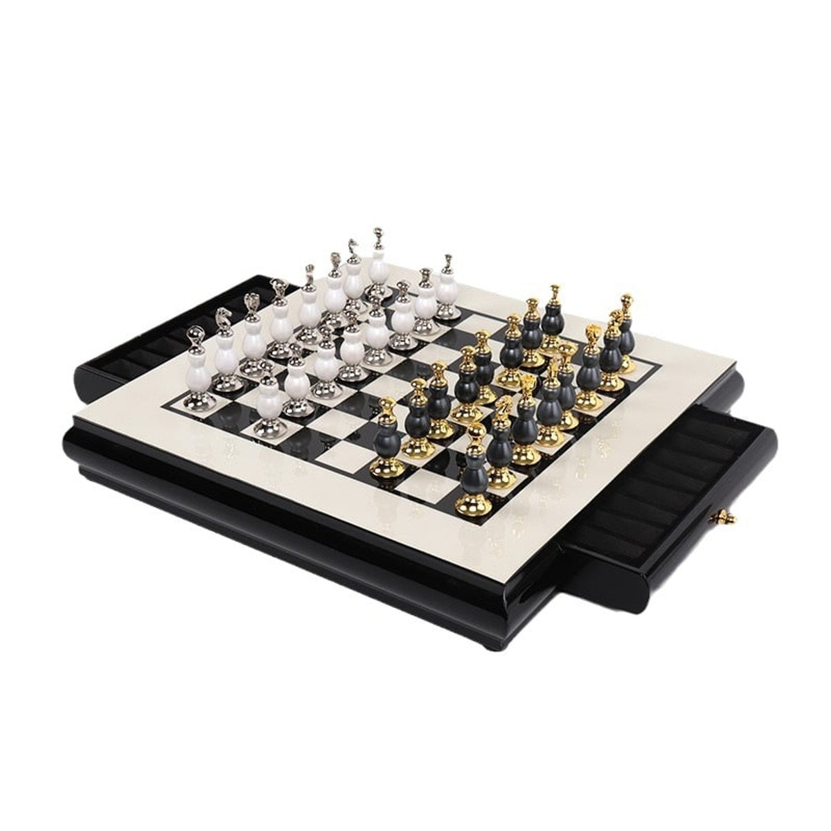 Wooden Chess Set With Zinc Alloy Handcrafted Chess Pieces - Image 1