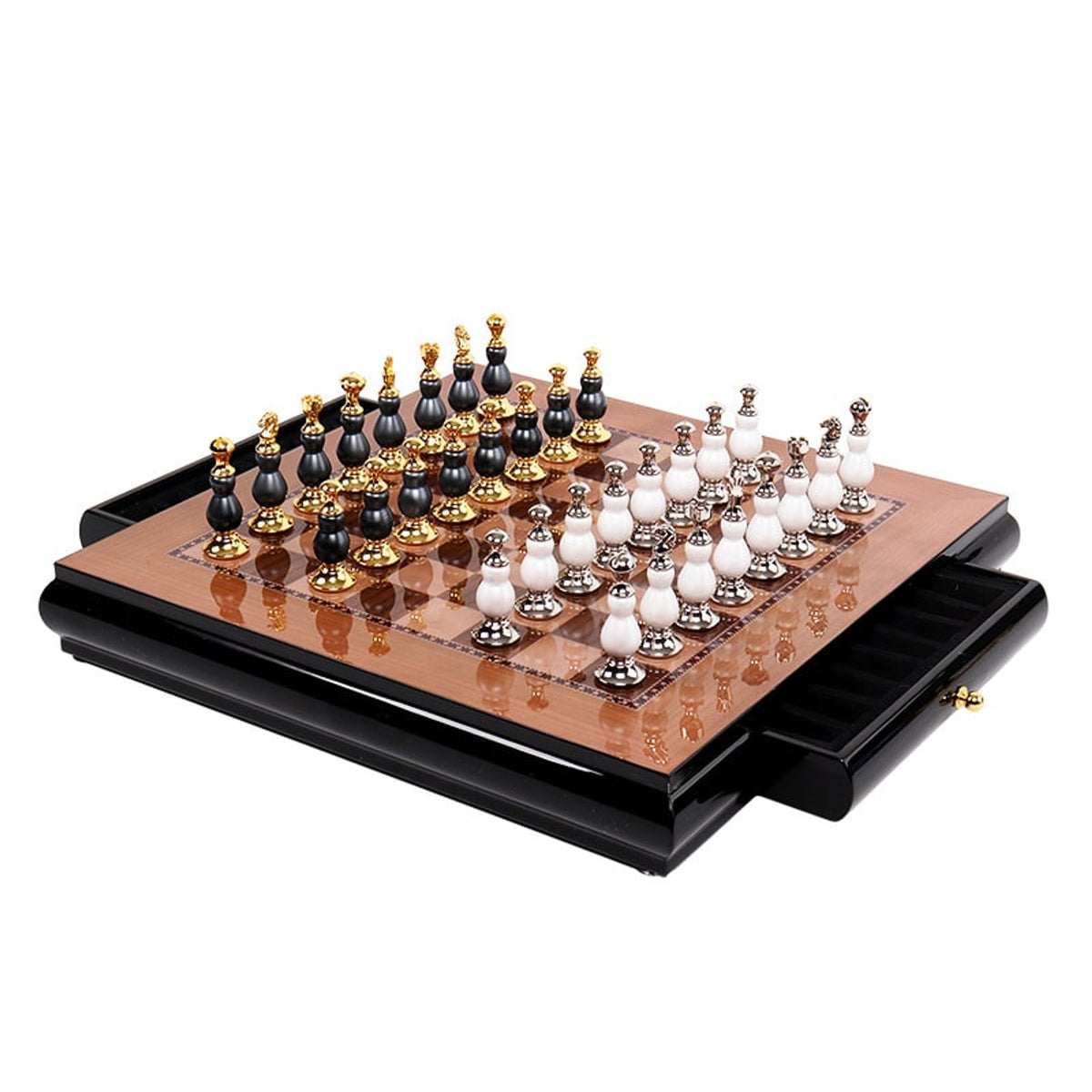 Wooden Chess Set With Zinc Alloy Handcrafted Chess Pieces - Image 3